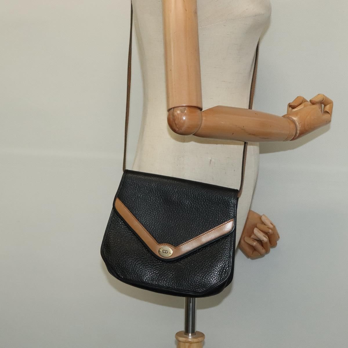 Christian Dior Vintage CD Flap Leather, Black, Leather, Shoulder Bag