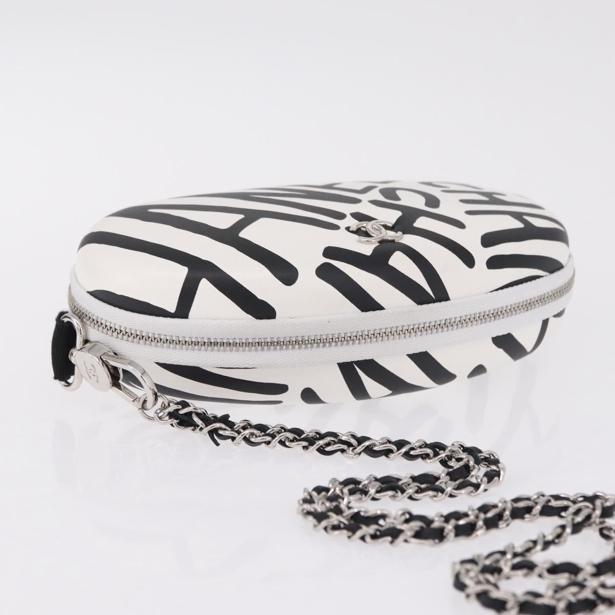 Chanel Coco Neige Zip Around Sunglasses Case with Chain Printed Leather, White, Leather, Sunglasses