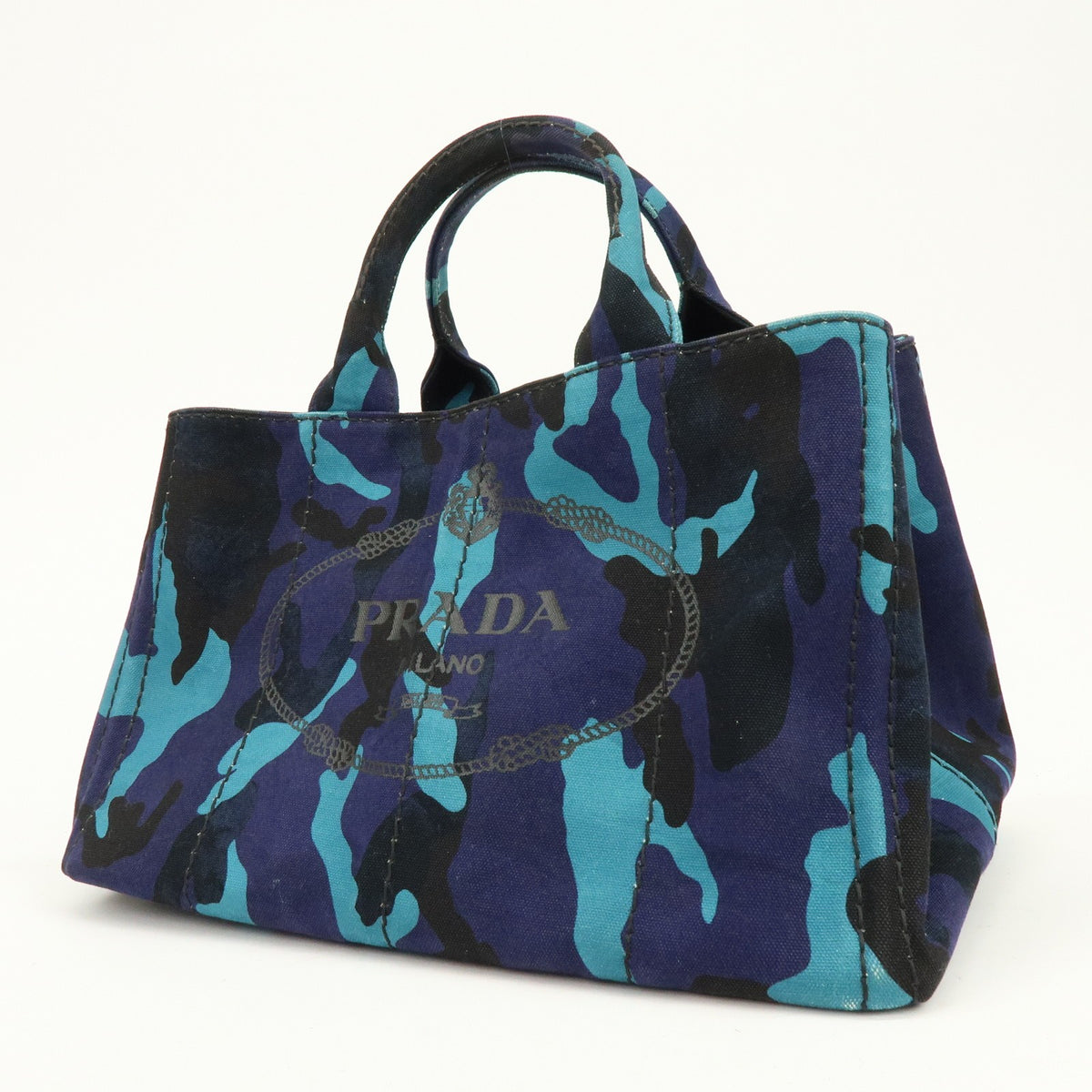 Prada Canapa Convertible Printed Canvas, Blue, Canvas, Tote Bag