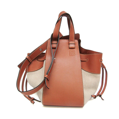 Loewe Hammock Leather and Canvas, Brown, Leather, Handbag