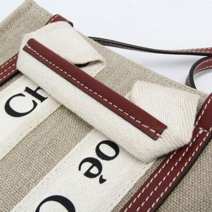 Chloe Woody Convertible Canvas with Leather, Beige, Canvas, Tote Bag