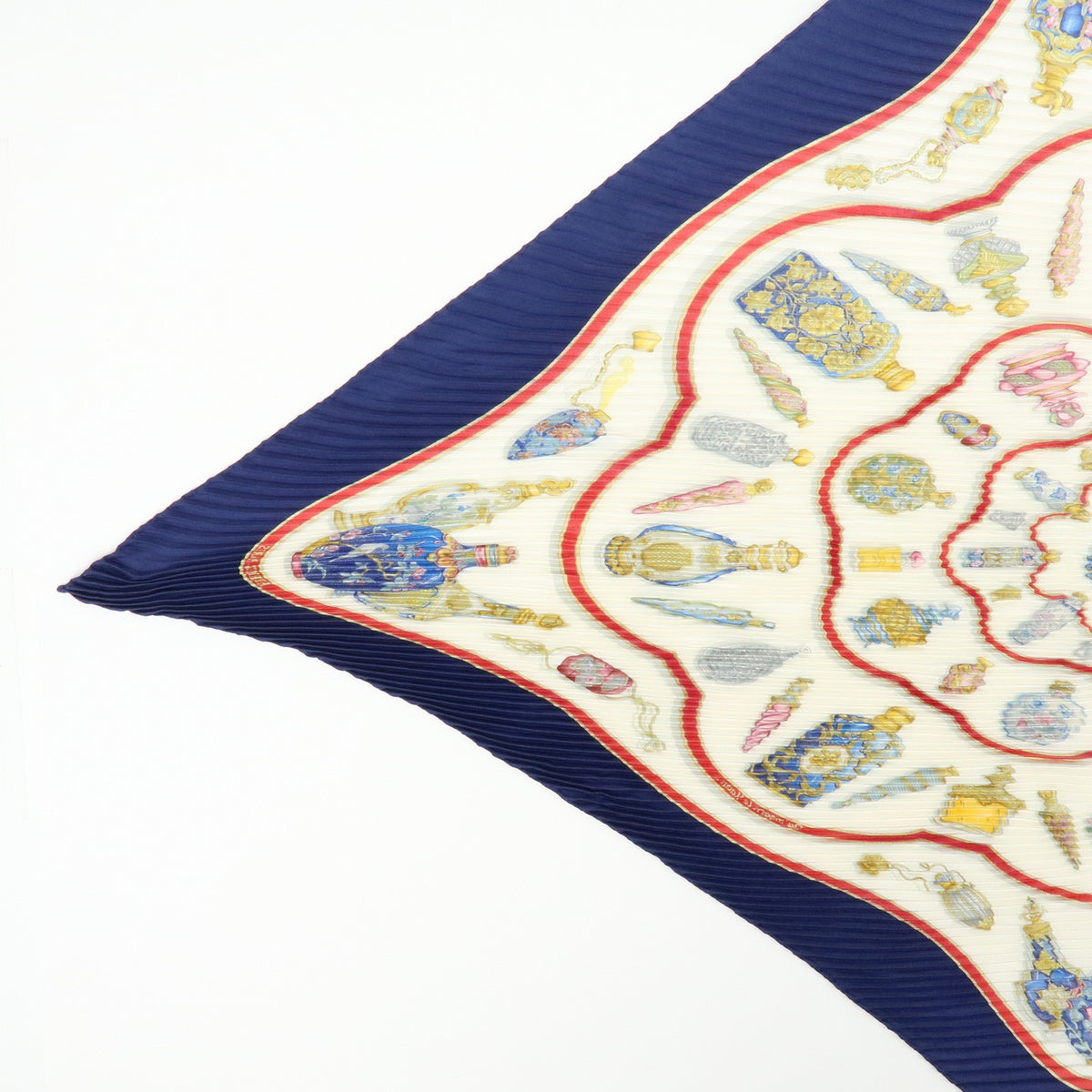 Hermes Carré 90 Pleated Silk, Navy, Silk, Scarf
