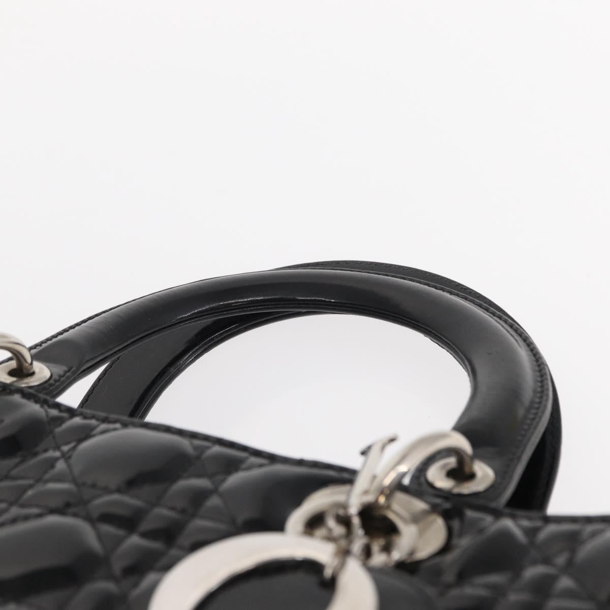 Christian Dior Lady Dior Cannage Stitch Patent, Black, Patent Leather, Handbag