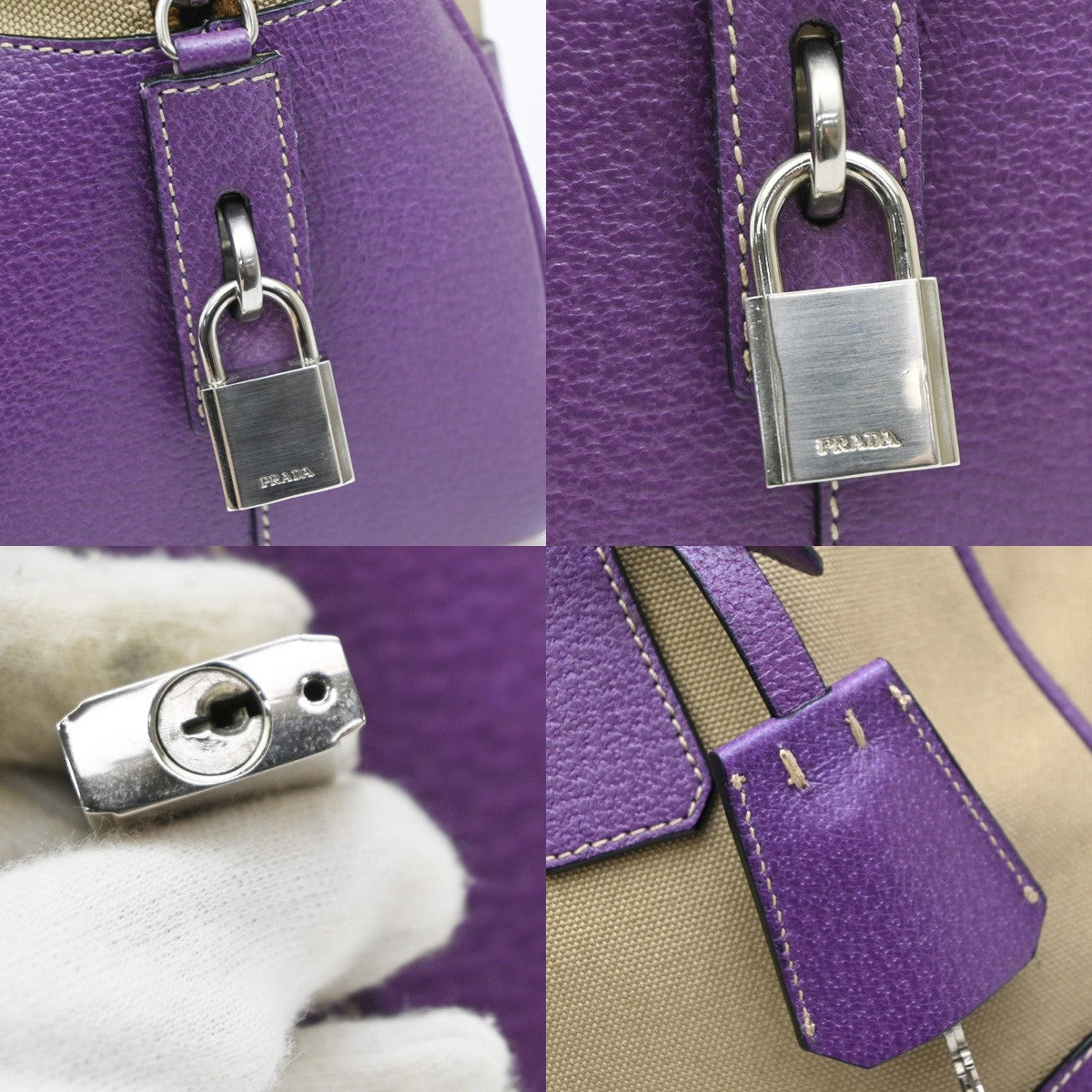 Prada Bowler Canvas with Leather, Beige, Canvas, Shoulder Bag