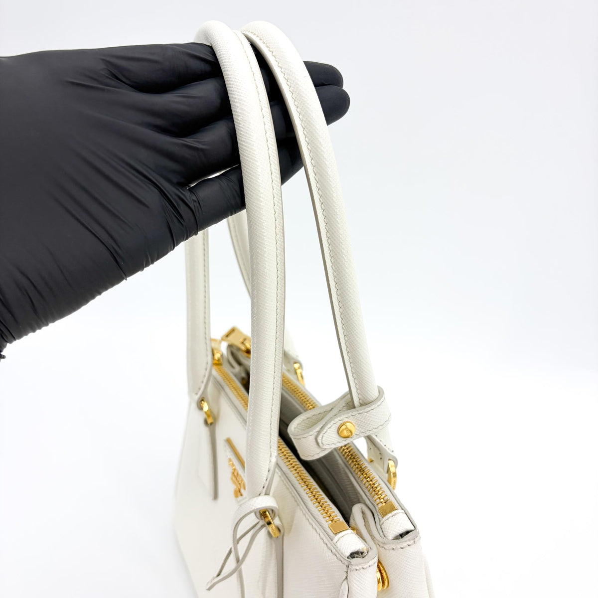 Prada Galleria Double Zip Saffiano Leather, White, Leather, Tote Bag
