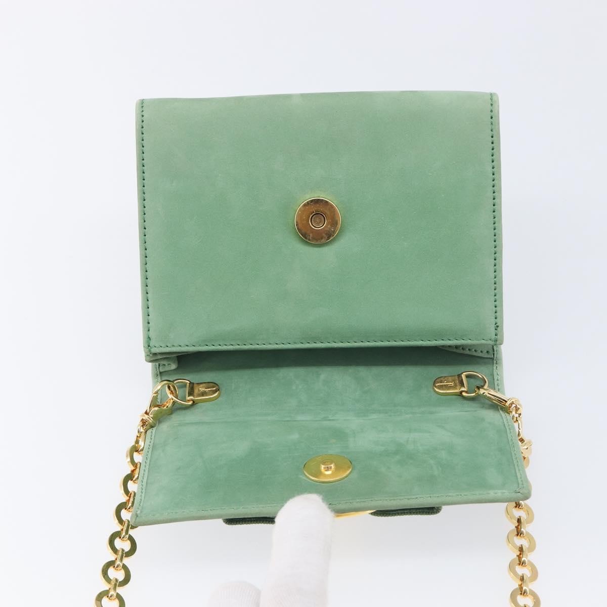Salvatore Ferragamo Vala Chain Suede, Green, Suede, Shoulder Bag