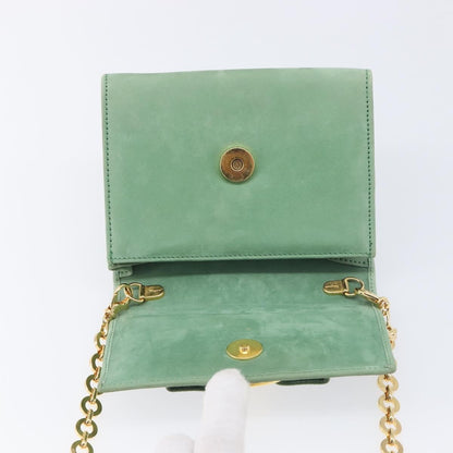 Salvatore Ferragamo Vala Chain Suede, Green, Suede, Shoulder Bag