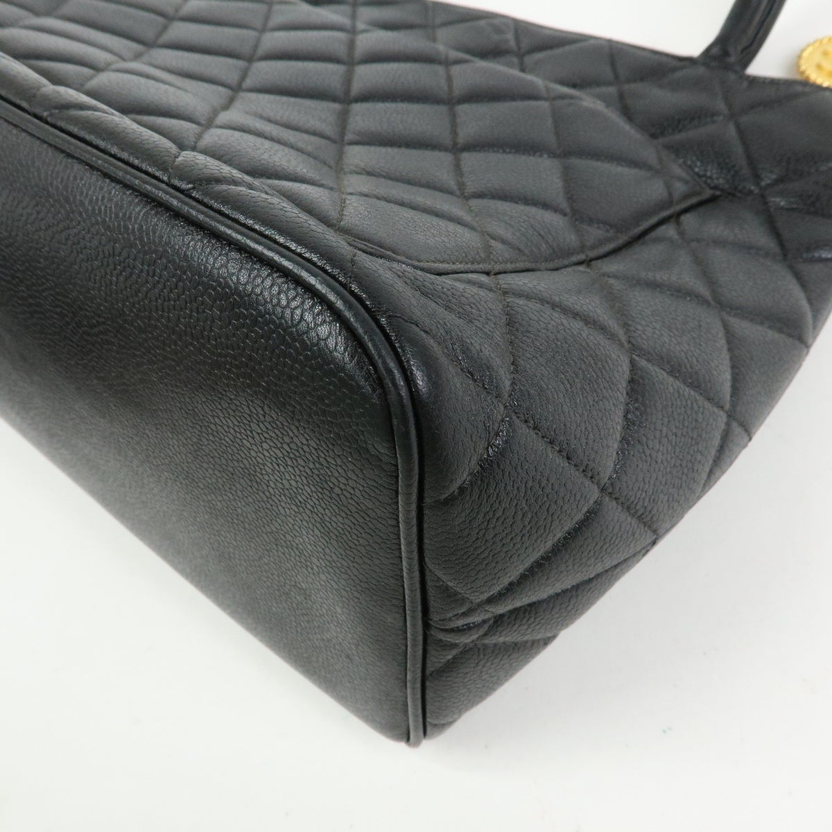 Chanel Medallion Quilted Caviar, Black, Leather, Tote Bag