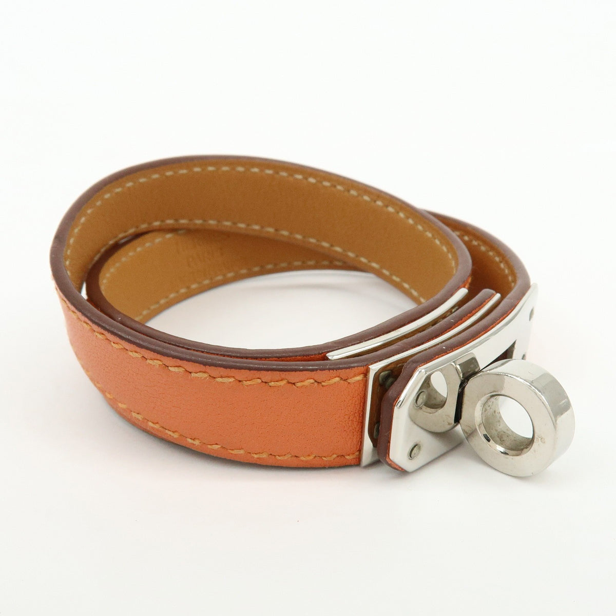Hermes Kelly Double Tour Leather, Orange, Leather, Bracelet