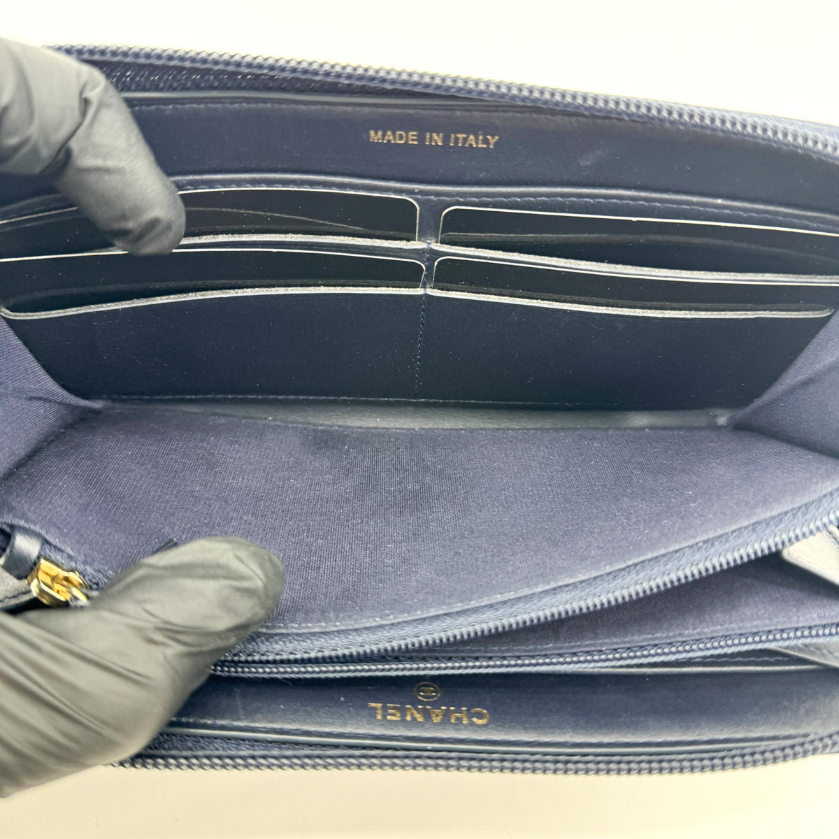 Chanel Boy Zip Around Quilted Caviar, Black, Leather, Wallet