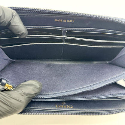 Chanel Boy Zip Around Quilted Caviar, Black, Leather, Wallet
