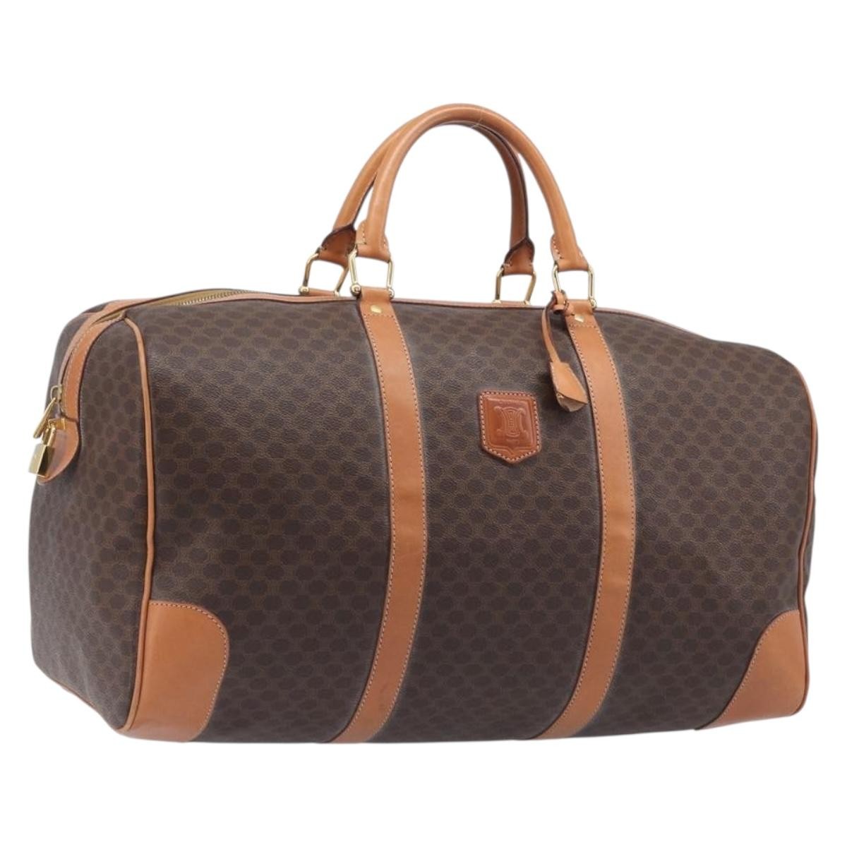 Celine Vintage Duffle Macadam Coated Canvas, Brown, Canvas, Handbag
