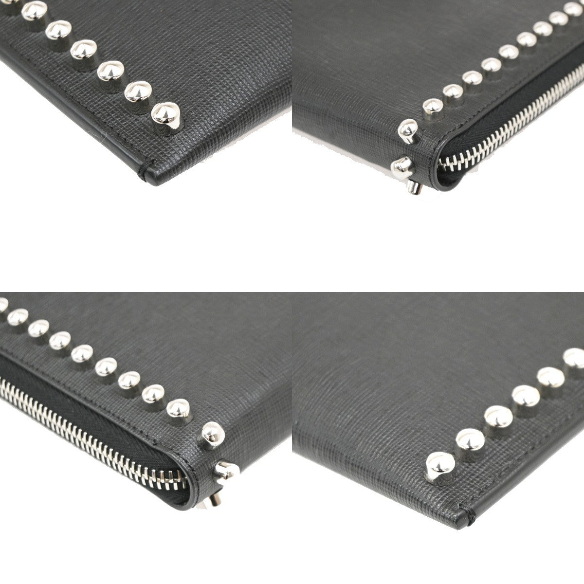 Fendi Karlito Studded Saffiano Leather, Black, Leather, Clutch