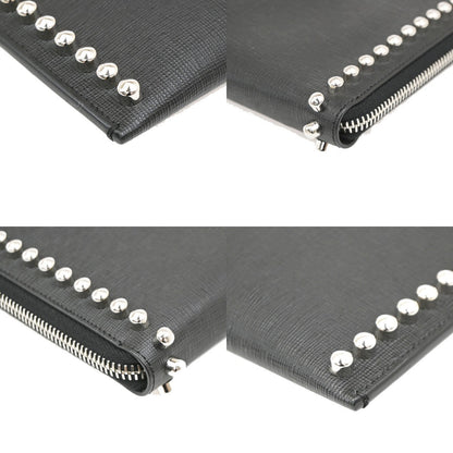 Fendi Karlito Studded Saffiano Leather, Black, Leather, Clutch