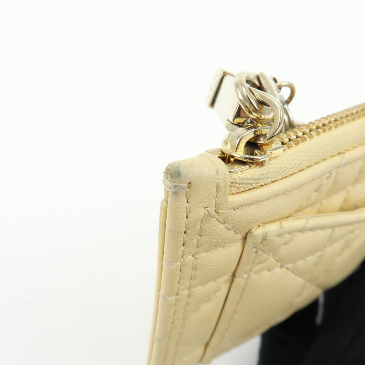 Christian Dior Lady Dior Card Holder Cannage Quilt Patent, Yellow, Leather, Card Holder