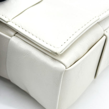 Bottega Veneta Brick Cassette Maxi Intrecciato Leather, White, Leather, Shoulder Bag