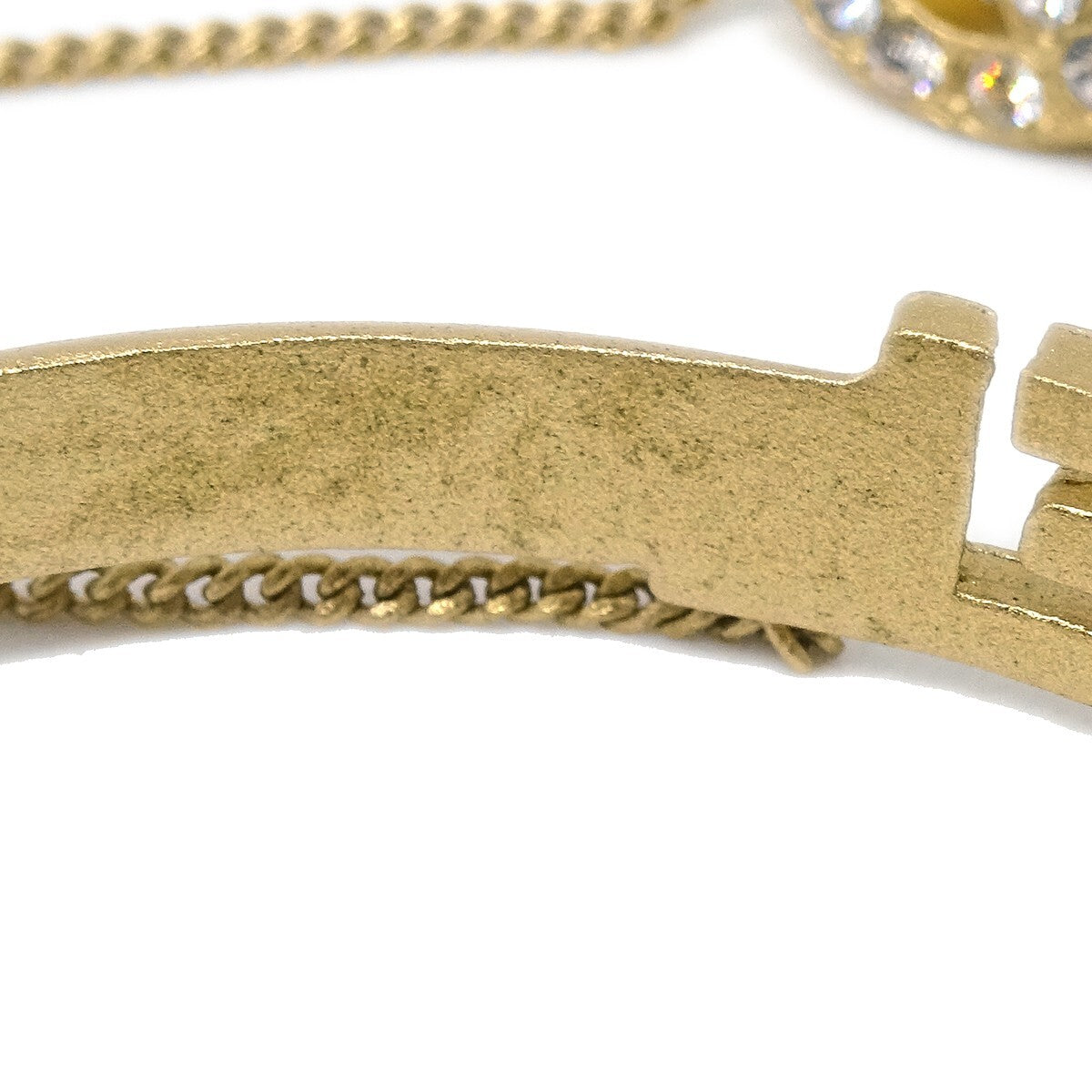 Chanel Logo Bangle with Chain Attached CC Metal with Crystal, Gold, Gold Plated, Bracelet