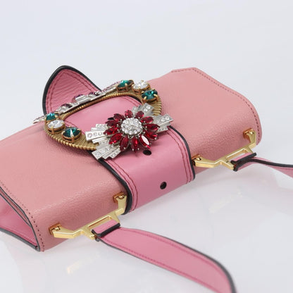 Miu Miu Madras Crystal Flap Leather, Pink, Leather, Crossbody Bag