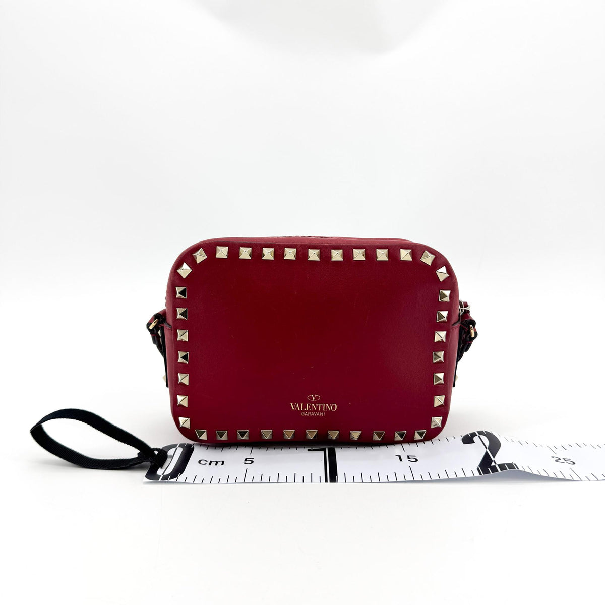 Valentino Garavani Rockstud Camera Leather, Red, Leather, Crossbody Bag