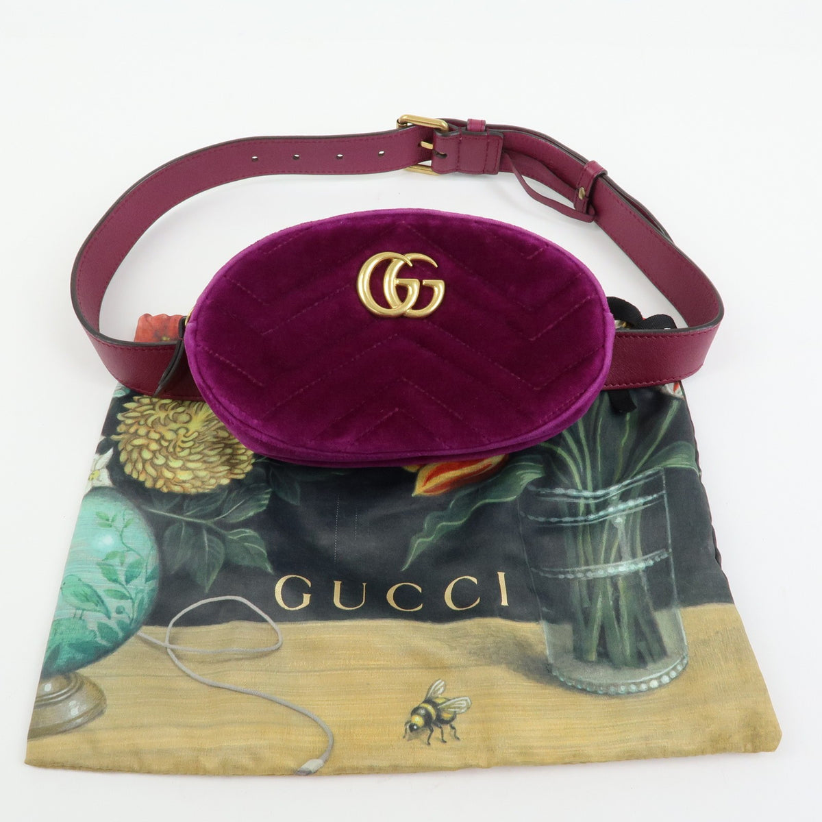 Gucci GG Marmont Belt Matelasse Velvet, Purple, Velvet, Handbag