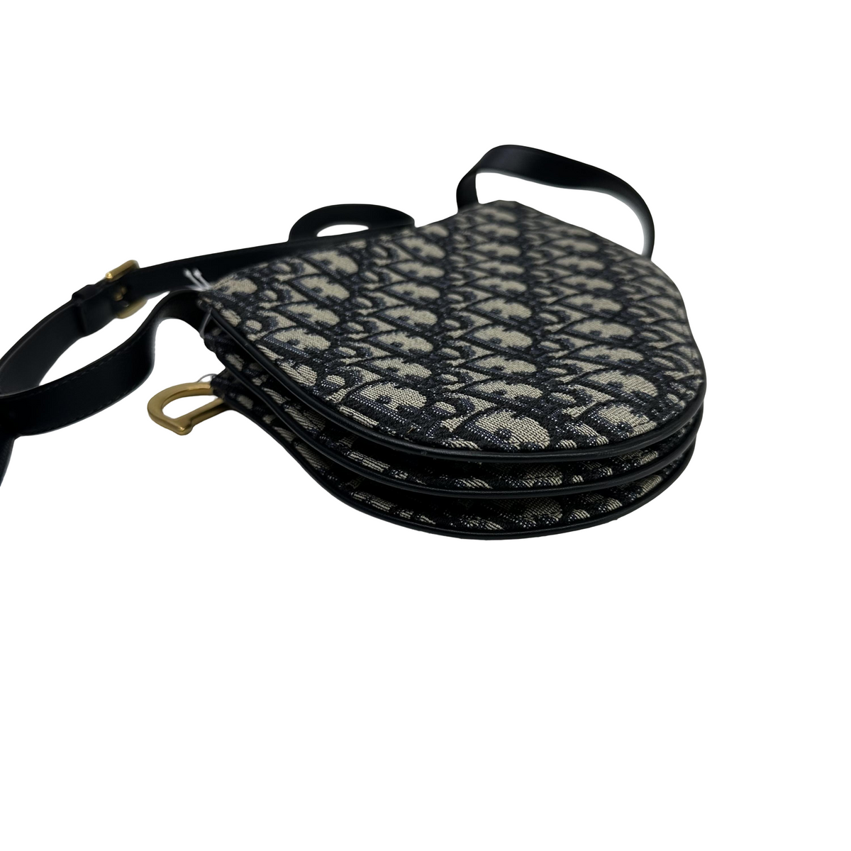 Christian Dior Saddle Oblique Canvas, Blue, Canvas, Shoulder Bag