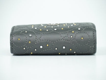 Chanel Camellia Flap Studded Camellia Lambskin, Gray, Leather, Wallet