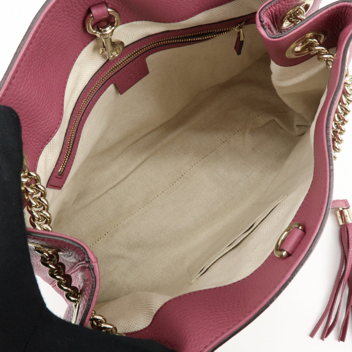 Gucci Soho Chain Strap Leather, Purple, Leather, Shoulder Bag