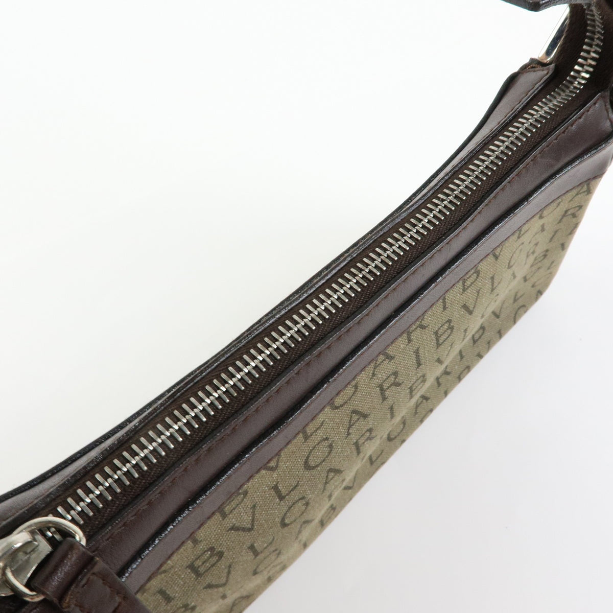 Bvlgari Logomania Canvas with Leather, Khaki, Canvas, Shoulder Bag