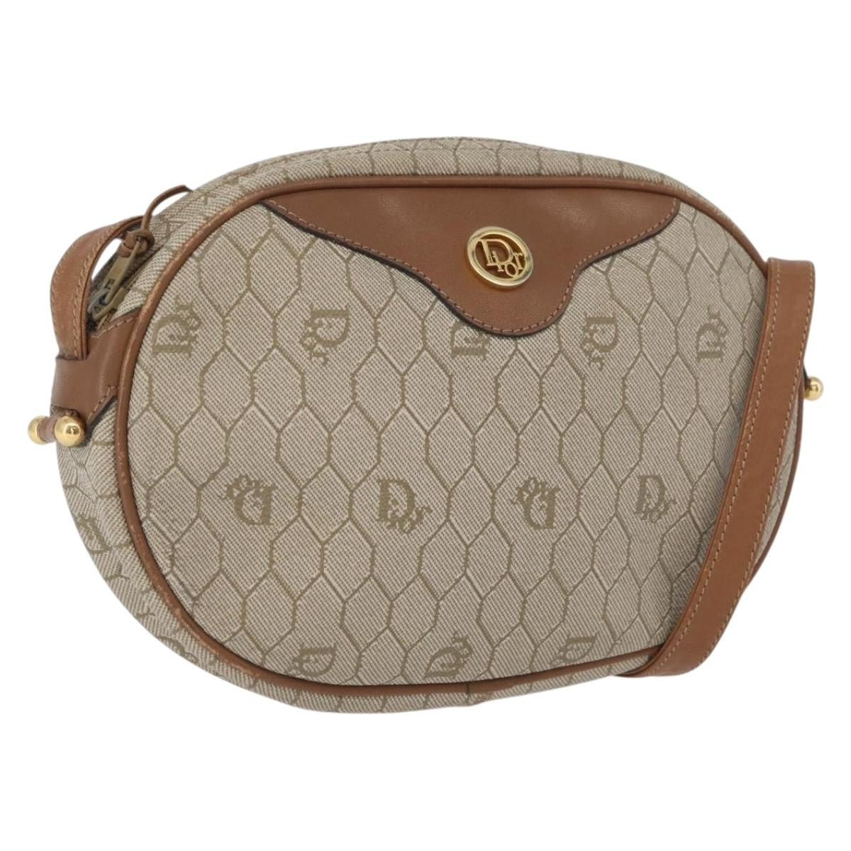 Christian Dior Vintage Honeycomb Canvas and Leather, Beige, Canvas, Shoulder Bag