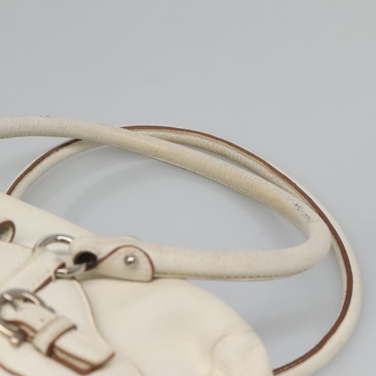 Salvatore Ferragamo Gancini Buckle Leather, White, Leather, Shoulder Bag