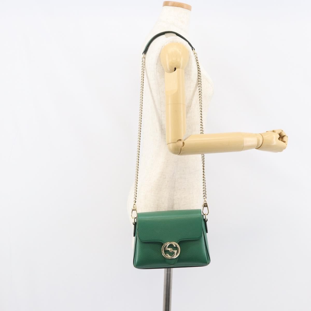 Gucci Interlocking Chain Leather, Green, Leather, Shoulder Bag