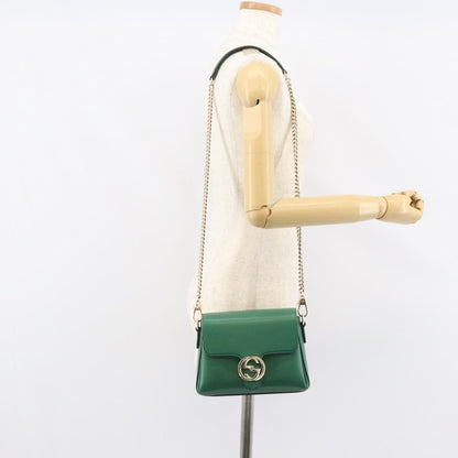Gucci Interlocking Chain Leather, Green, Leather, Shoulder Bag