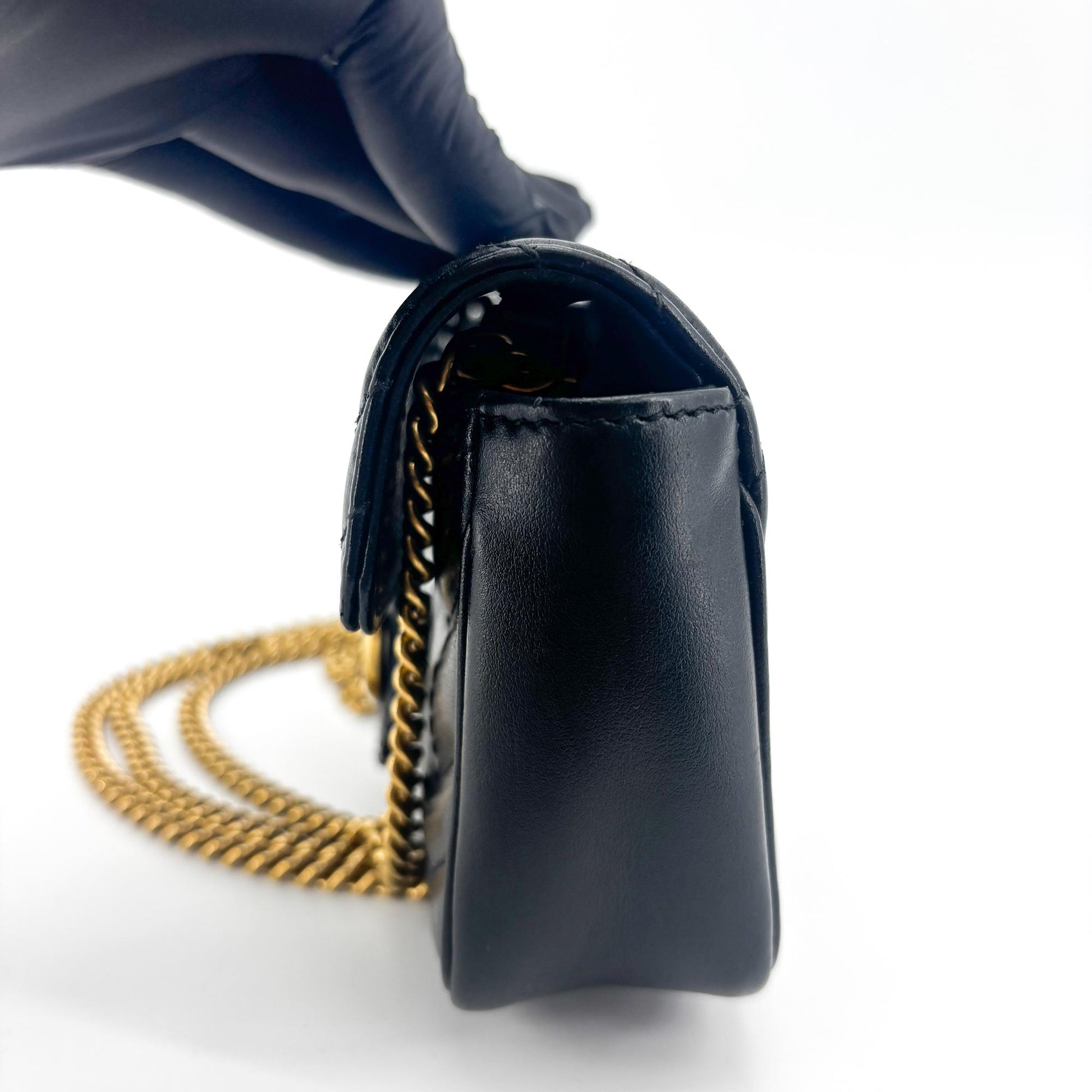 Gucci GG marmont Black leather, Black, Leather, Shoulder Bag