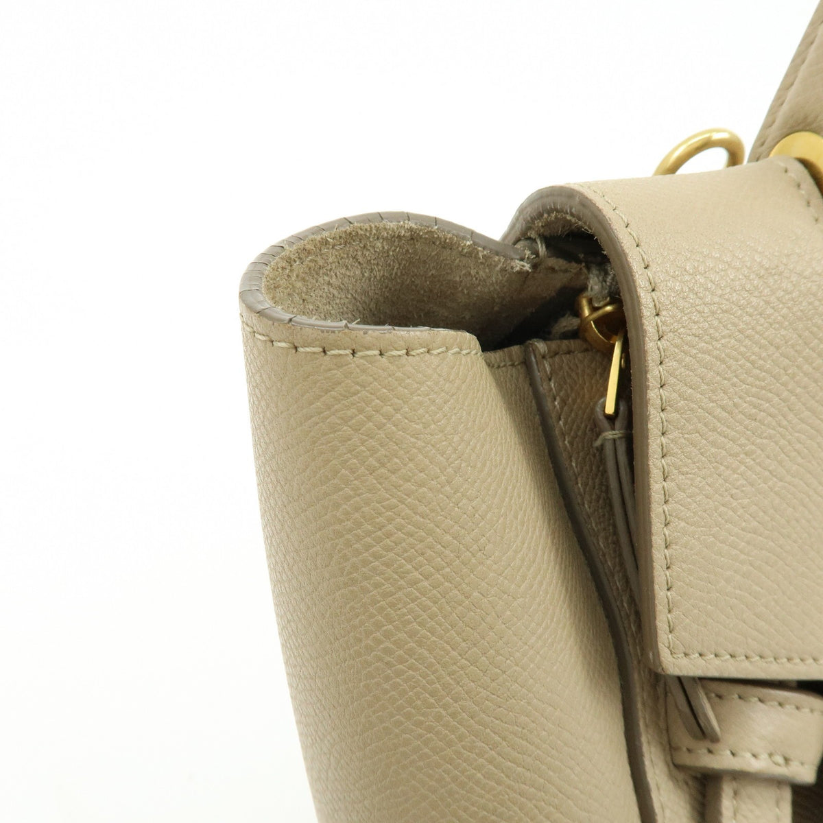 Celine Belt Textured Leather, Beige, Leather, Handbag