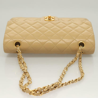 Chanel Vintage Classic Double Flap Bag Quilted Lambskin, BEIGE, LEATHER, Shoulder bag