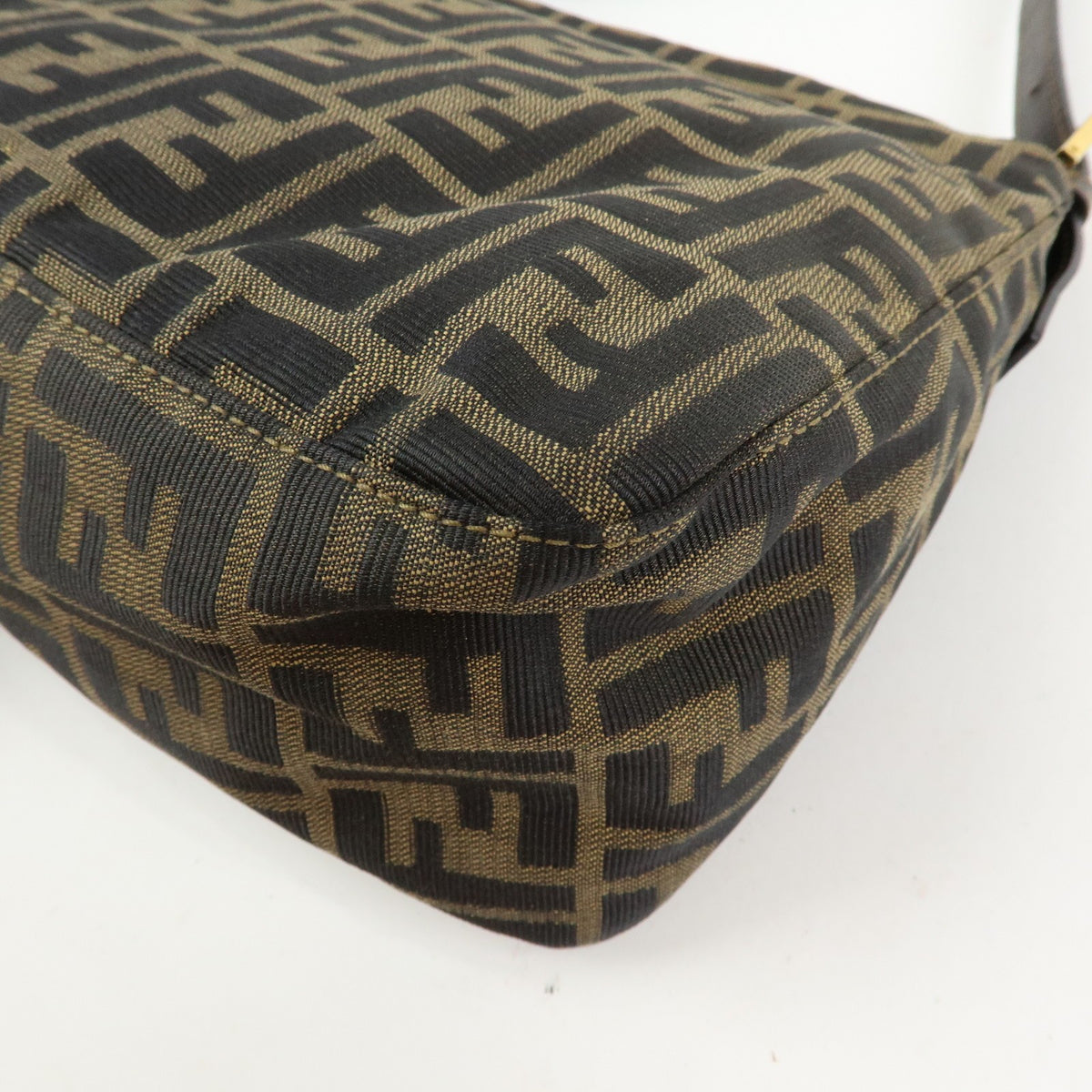 Fendi Round Flap Baguette Zucca Canvas, Brown, Canvas, Shoulder Bag