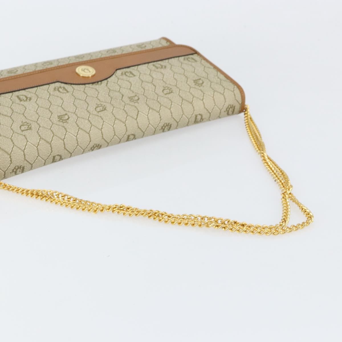 Christian Dior Vintage Honeycomb chain Canvas, Beige, Canvas, Shoulder Bag