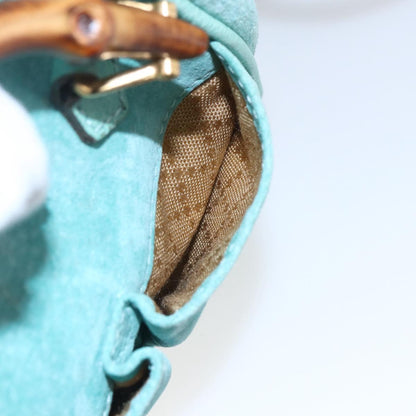 Gucci Bamboo Zip Pouch Leather, TURQUOISE, SUEDE, Clutche & pouche