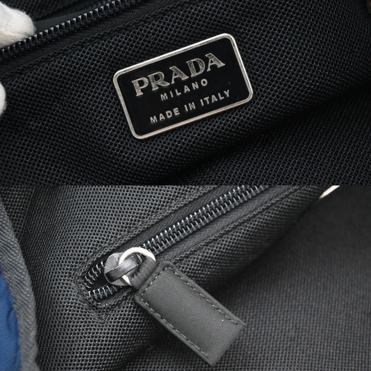 Prada Shoulder Canvas and Leather, Blue, Nylon, Shoulder Bag