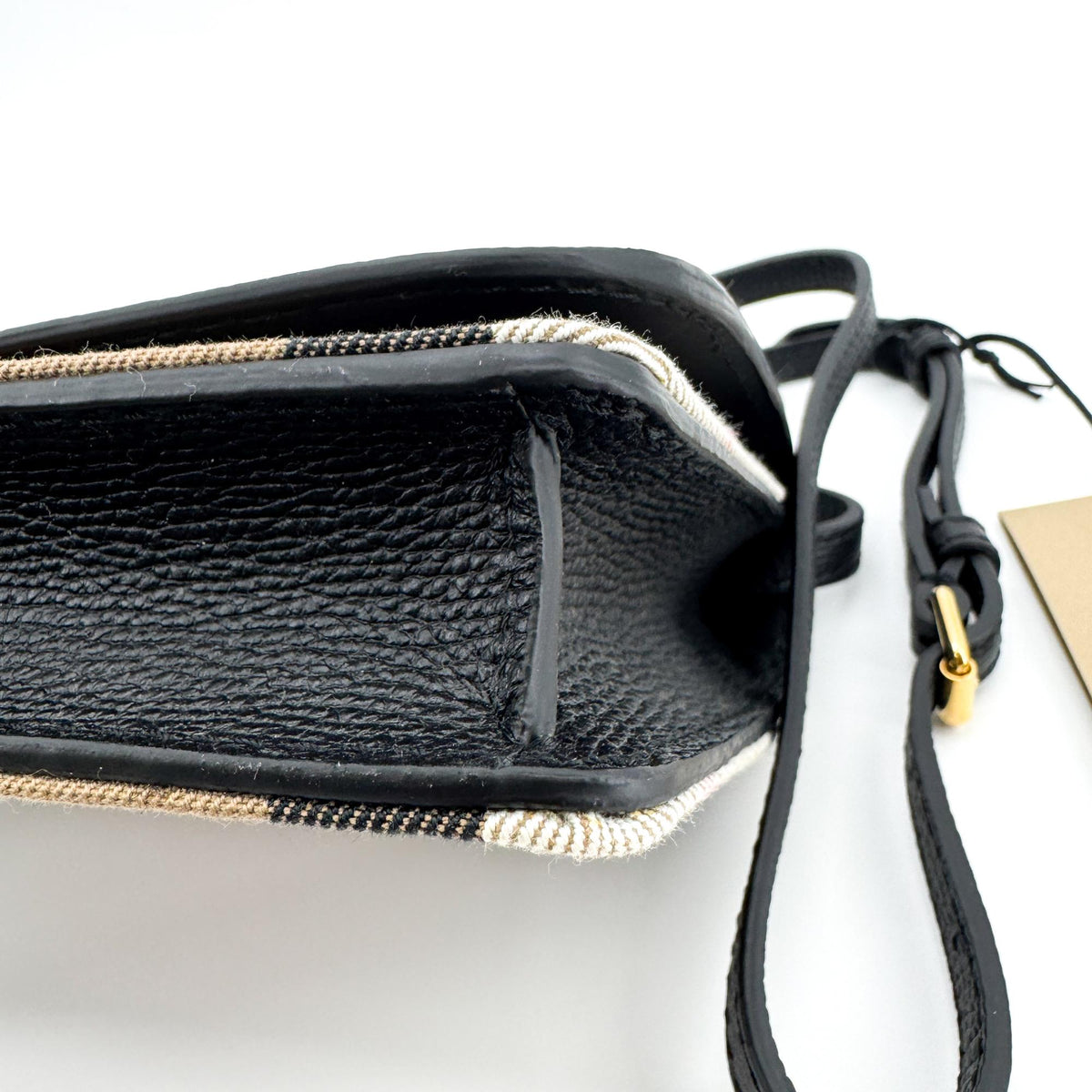 Burberry Hampshire Leather and Vintage Check Canvas, Black, Leather, Shoulder Bag
