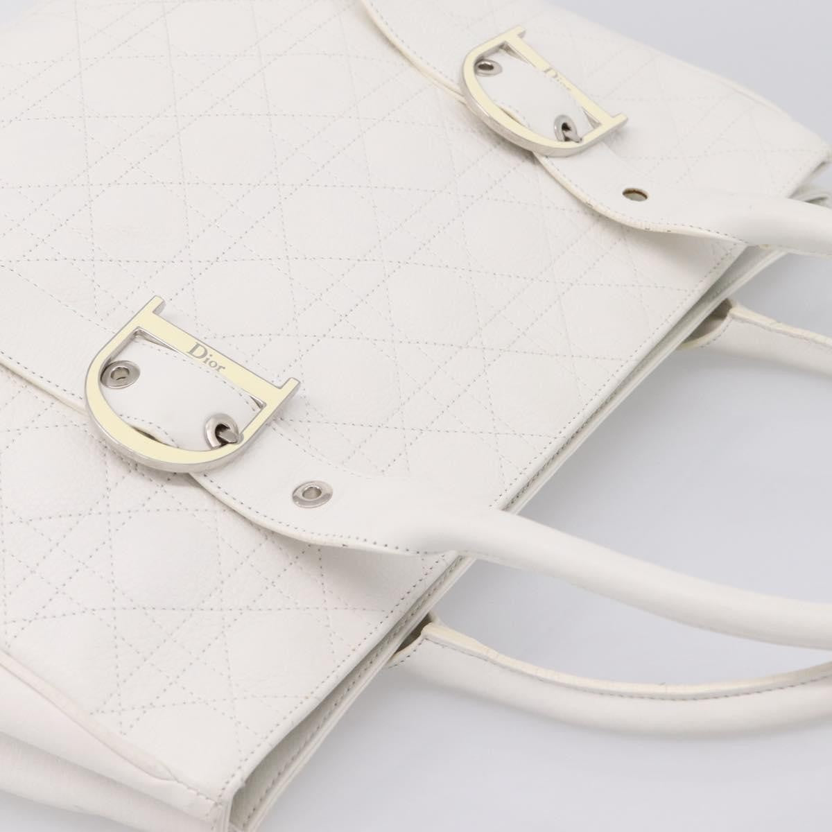 Christian Dior D Buckle Tote Cannage Stitch Leather, White, Leather, Tote Bag