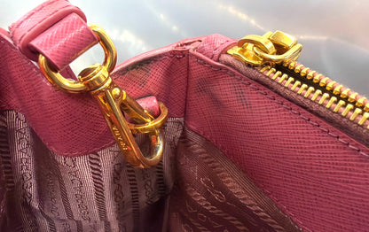 Prada Double Zip Lux Convertible Tote Saffiano Leather, Pink, Leather, Tote Bag