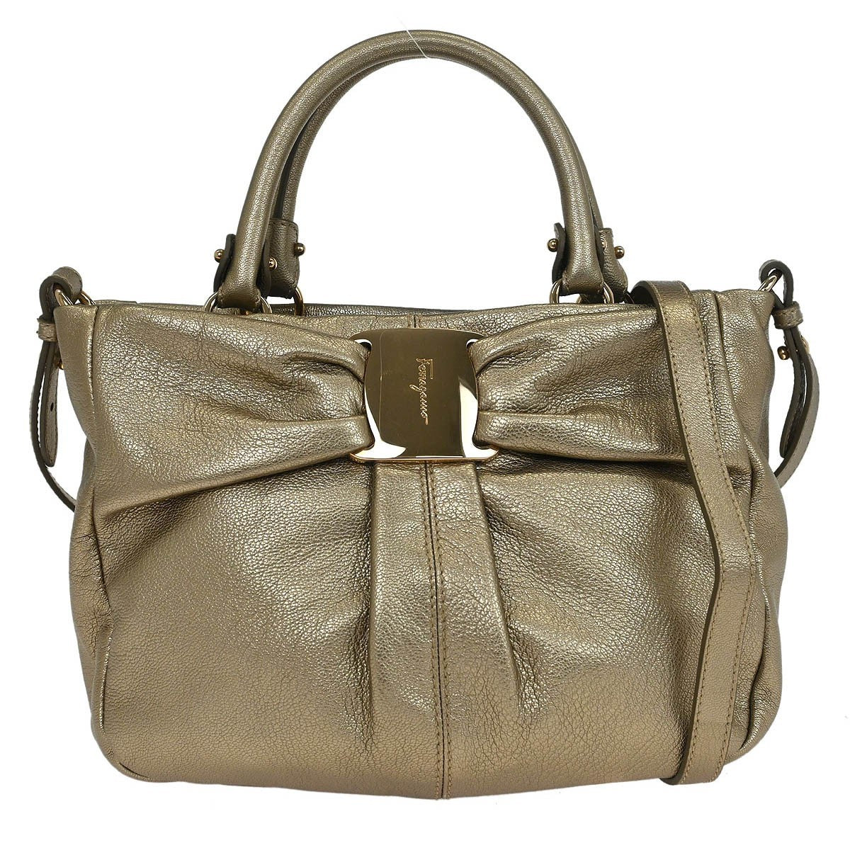 Salvatore Ferragamo Vala Leather, Gold, Leather, Handbag
