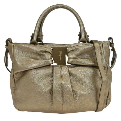 Salvatore Ferragamo Vala Leather, Gold, Leather, Handbag