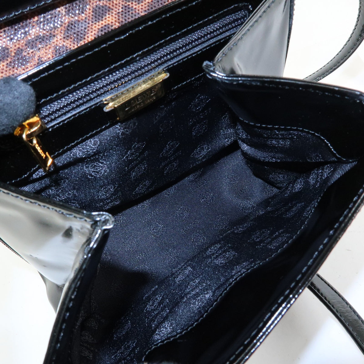 Loewe Vintage Velazquez Top Handle Leather, Black, Patent Leather, Handbag