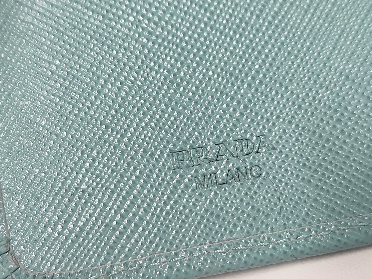 Prada Saffiano bifold Leather, Blue, Leather, Wallet