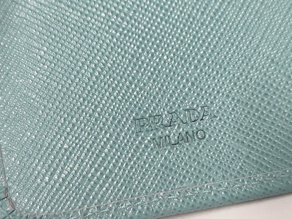 Prada Saffiano bifold Leather, Blue, Leather, Wallet