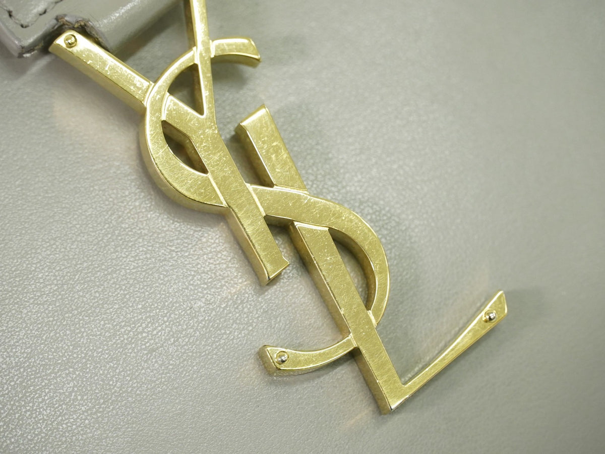 Saint Laurent Monogram Cabas Leather, Gray, Leather, Tote Bag