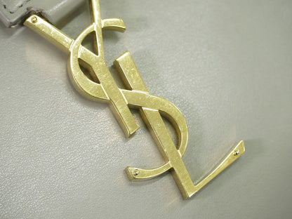 Saint Laurent Monogram Cabas Leather, Gray, Leather, Tote Bag