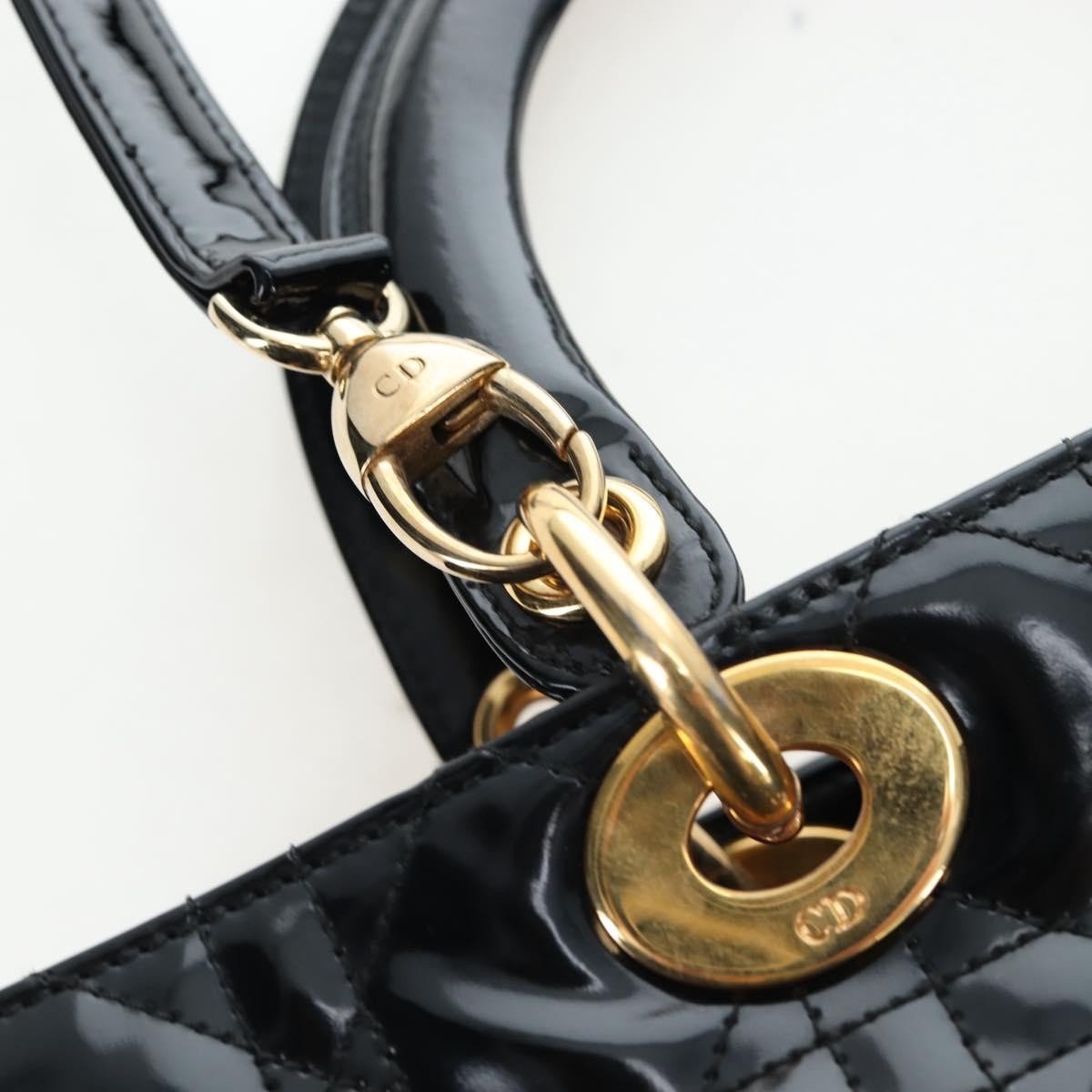 Christian Dior Lady Dior Cannage, Black, Patent Leather, Handbag